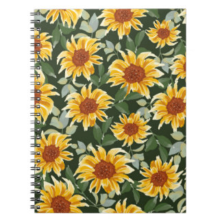 Caderno Espiral Girassóis de outono ou primavera com fundo verde 