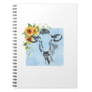 Caderno Espiral Girassóis e vacas no bloco de notas