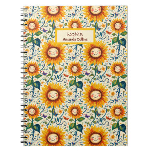Caderno Espiral Girassóis Felizes: Padrão de Girassol Alegre