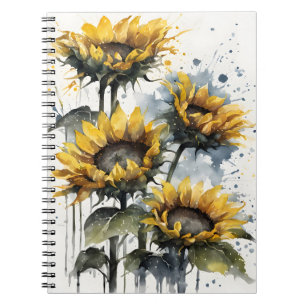 Caderno Espiral Girassóis - Flores de aquarela