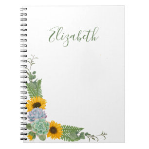 Caderno Espiral Girassóis Personalizados Floral Verdejante 