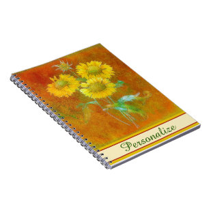 Caderno Espiral Girassóis pintados suavemente personalizados