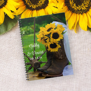 Caderno Espiral Girassóis rústicos e casamento do país das bota