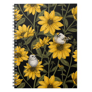 Caderno Espiral Girassóis selvagens e aves de crista dourada/ amar