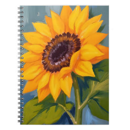 Caderno Espiral Girassol Amarelo Floral Aquarela Brilhante