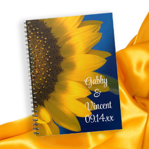 Caderno Espiral Girassol Amarelo no Casamento Azul