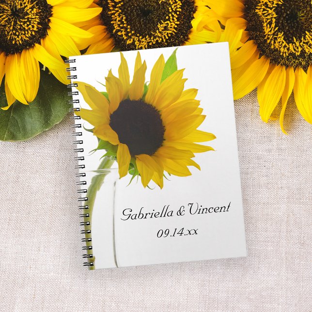 Caderno Espiral Girassol Amarelo no Casamento Branco (Criador carregado)