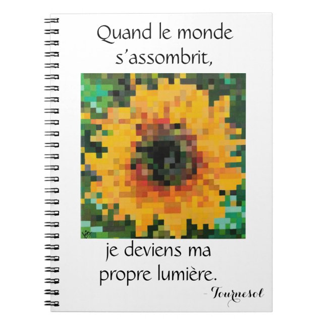Caderno Espiral Girassol amarelo pixel art  (Frente)