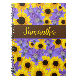 Caderno Espiral Girassol Colorido e Floral Roxo Personalizado