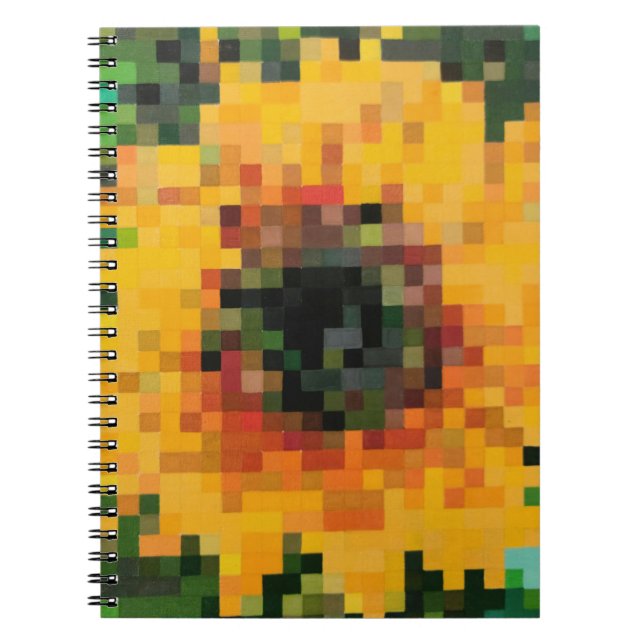 Caderno Espiral Girassol Radiante em Pixel Art (Frente)