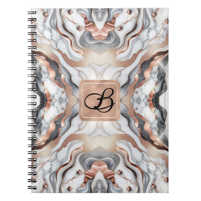 Caderno Espiral Girassol Rosa Dourado Silver e Marble Branco (Frente)