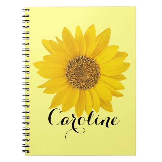 Caderno Espiral Girassol solteiro com nome personalizado (Frente)