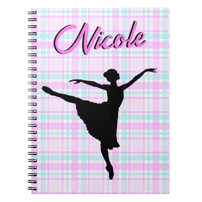 Caderno Espiral Girl Ballerina Ballroom Dance Xadrez Pastel (Frente)