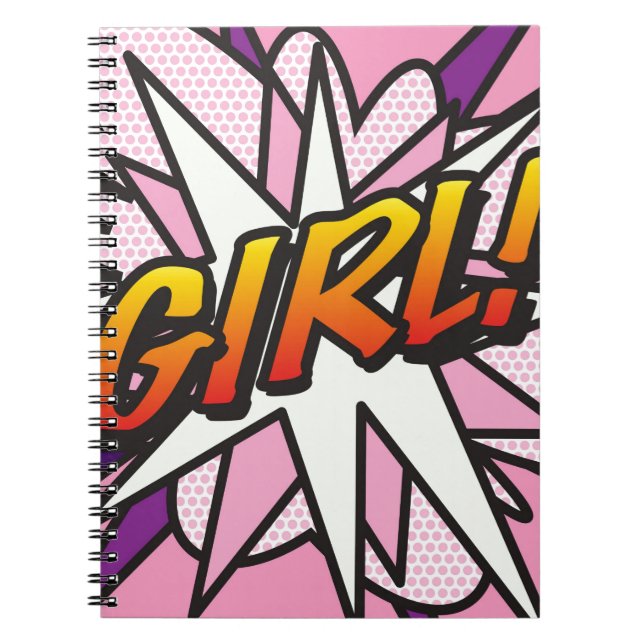 Caderno Espiral GIRL Fun Retro Comic Book Pop Art (Frente)