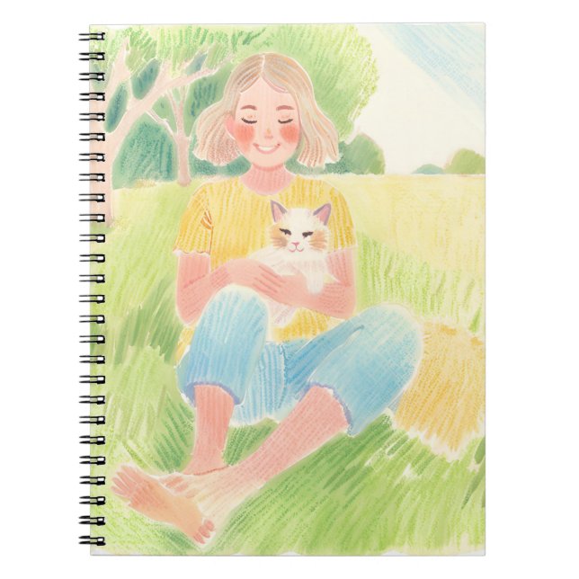 Caderno Espiral Girl hugging a cat (Frente)