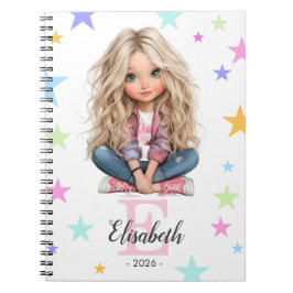 Caderno Espiral Girl Monogram Any Initial & Name