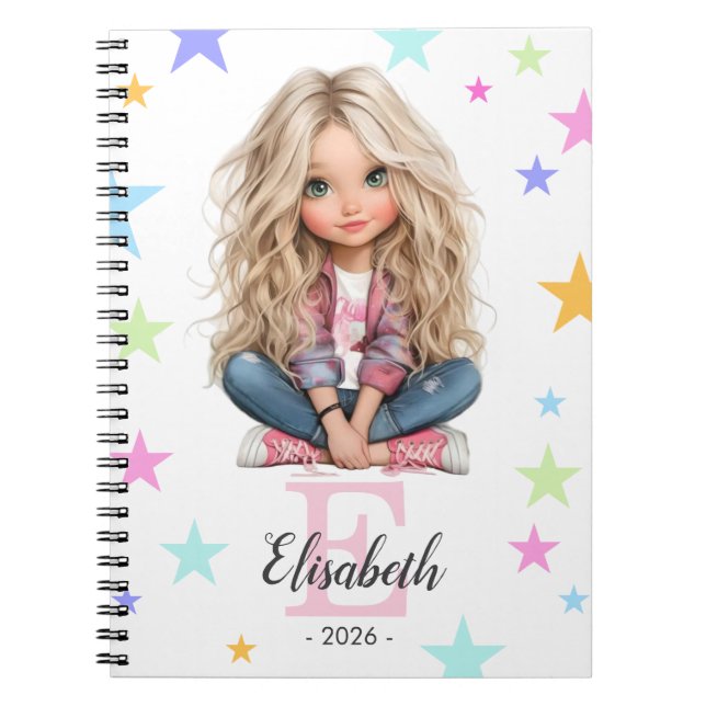 Caderno Espiral Girl Monogram Any Initial & Name (Frente)