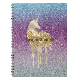 Caderno Espiral Girly Aqua Purple Mint Pink Glitter ombre Unicorn