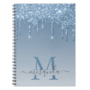 Caderno Espiral Girly Blue Glitter Drives Ombre Monograma