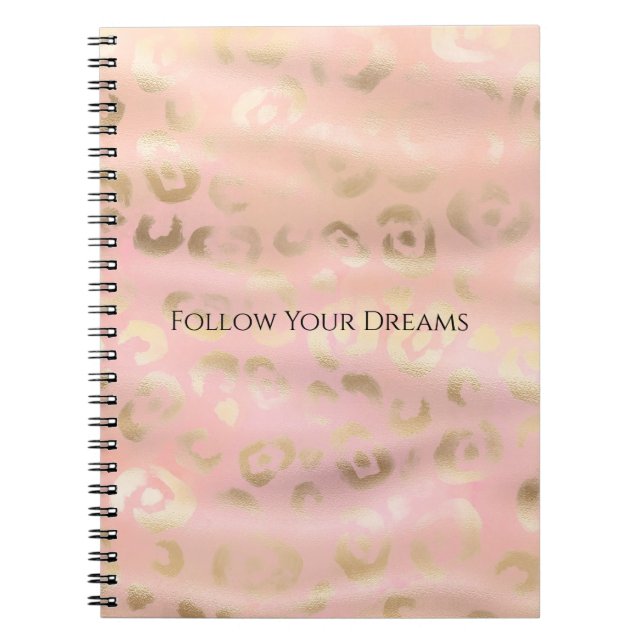 Caderno Espiral Girly Blush Pink Gold Leopard Animal  (Frente)