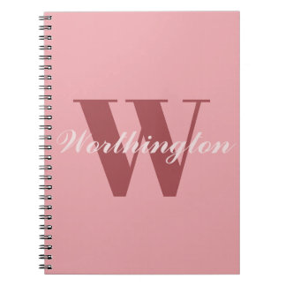 Caderno Espiral Girly Monogram and Name pink blush red
