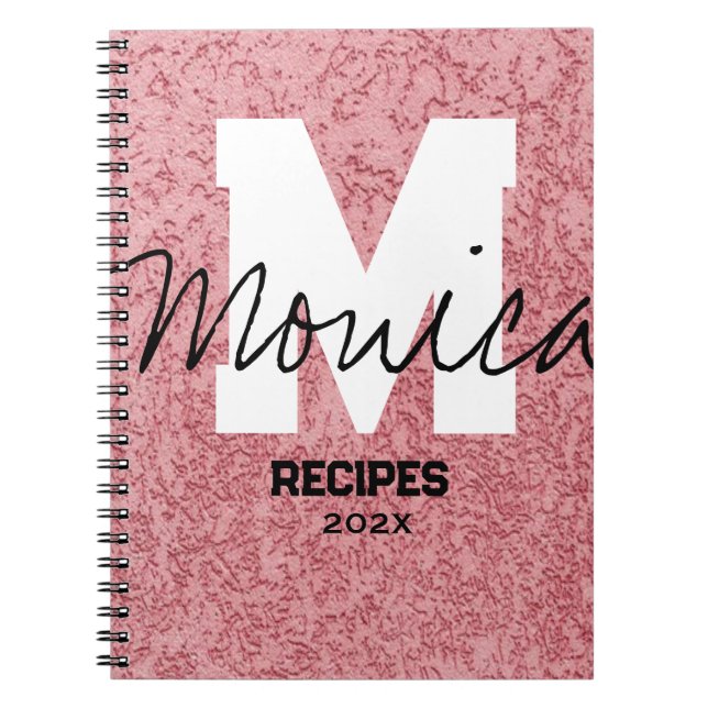 Caderno Espiral Girly Monogram Calligraphy rough rose Pink Binder (Frente)