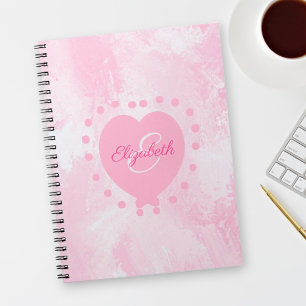 Caderno Espiral Girly Monograma Nome Inicial Coração Rosa Waterc