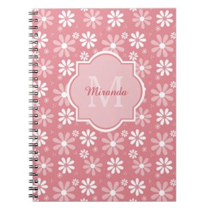 Caderno Espiral Girly Monogramas Flores De Margarida Rosa, Cuta, C