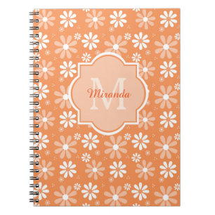Caderno Espiral Girly Monogramas Flores e Nome da Margarida Laranj