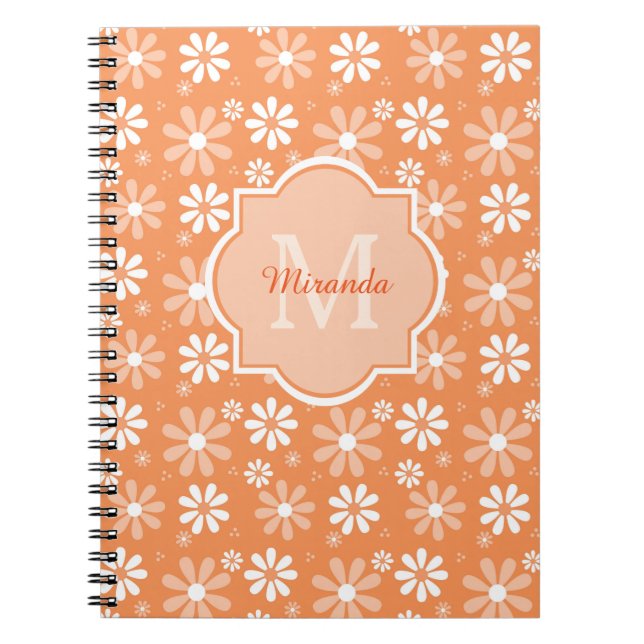 Caderno Espiral Girly Monogramas Flores e Nome da Margarida Laranj (Frente)