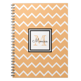 Caderno Espiral Girly Pastel Orange Name Monograma Chevron