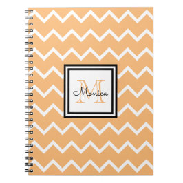 Caderno Espiral Girly Pastel Orange Name Monograma Chevron