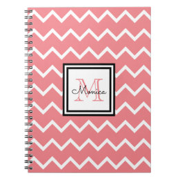 Caderno Espiral Girly Pastel Red Name Monograma Chevron