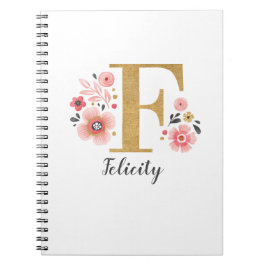 Caderno Espiral Girly Pink Floral Monograma - Letra F