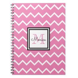 Caderno Espiral Girly Pink Name Monograma Chevron