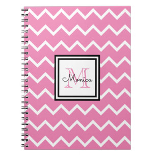 Caderno Espiral Girly Pink Name Monograma Chevron