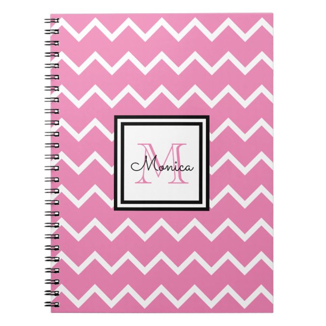 Caderno Espiral Girly Pink Name Monograma Chevron (Frente)