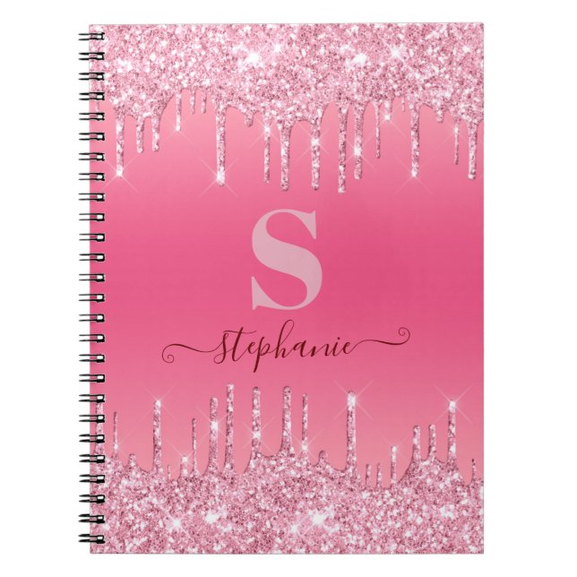 Caderno Espiral Girly Pink Sparkle Glitter Monograma (Frente)