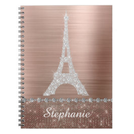 Caderno Espiral Girly Rosa Dourado Diamond Sparkle Paris Personali