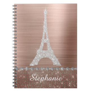 Caderno Espiral Girly Rosa Dourado Diamond Sparkle Paris Personali