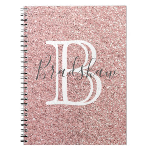 Caderno Espiral Girly Rosa Dourado Glitter Sparkles Nome do Monogr