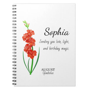 Caderno Espiral Gladiolo de Agosto Aniversário Personalizado