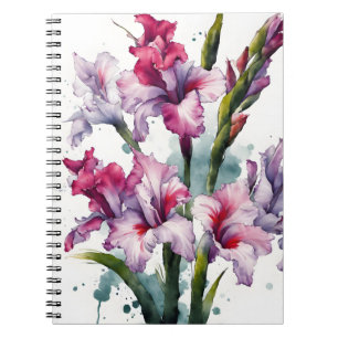 Caderno Espiral Gladiolus - Flores aquarela