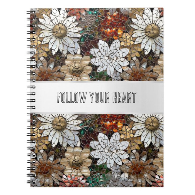 Caderno Espiral Glam Champagne Dourado Flores Brancas Vermelhas (Frente)
