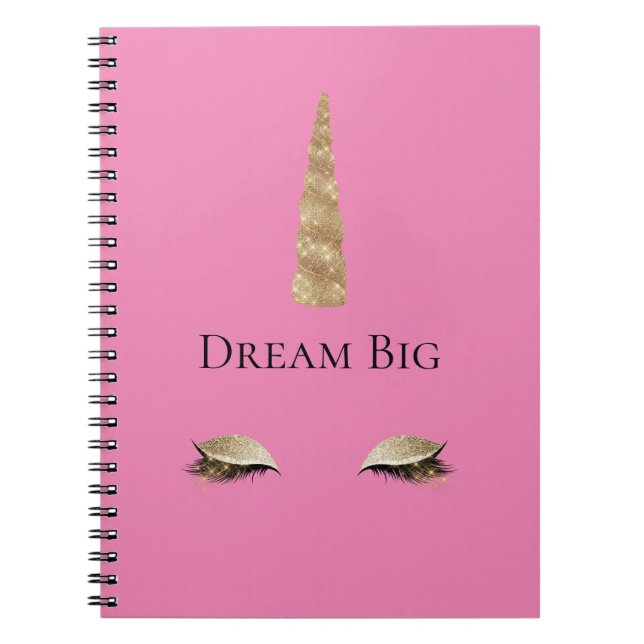 Caderno Espiral Glam do Sparkle Rosa Dourado Unicorn (Frente)