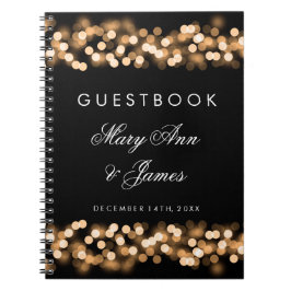 Caderno Espiral Glam Hollywood Dourado Guestbook de Casamento