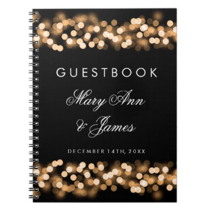 Caderno Espiral Glam Hollywood Dourado Guestbook de Casamento