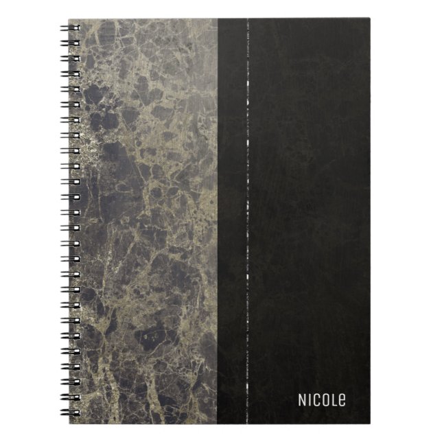 Caderno Espiral Glam Mármore Granito Brilho Elegante Estilo Design (Frente)