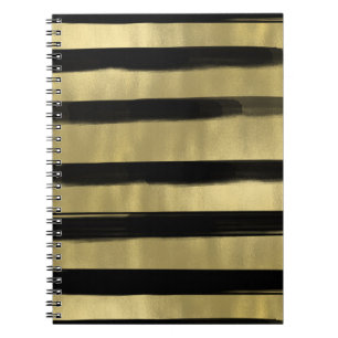 Caderno Espiral Glam Moderno Preto e Dourado Listra de Pincelada C