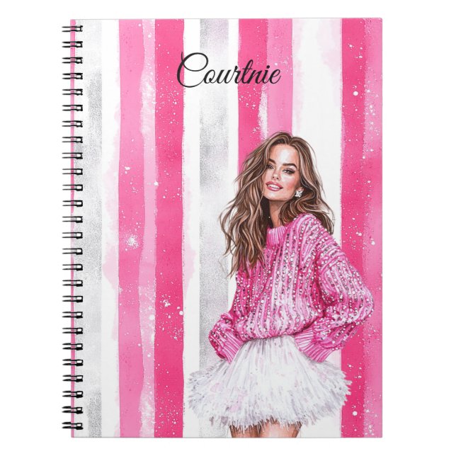 Caderno Espiral Glam Pink Brown Haired Girl (Frente)